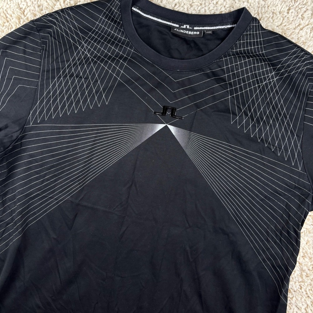 J.Lindeberg Mens Hank Gene Jersey Top Large Black Graphic Short Sleeve Luxe Tee